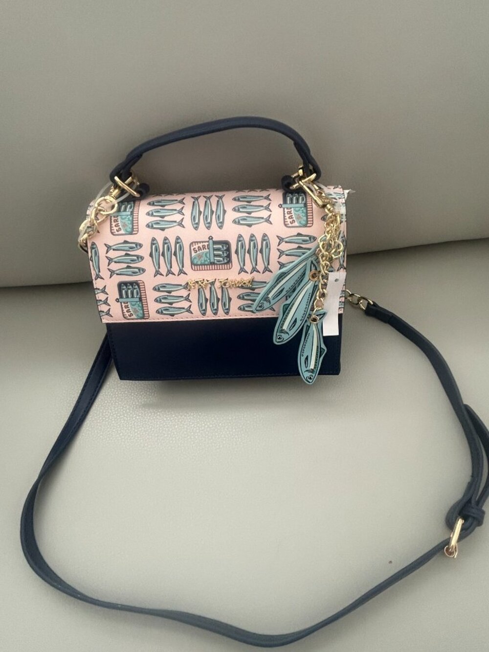 Betsey Johnson Sardine Mini Satchel w/ Crossbody Strap & Sardines Fish Bag Charm